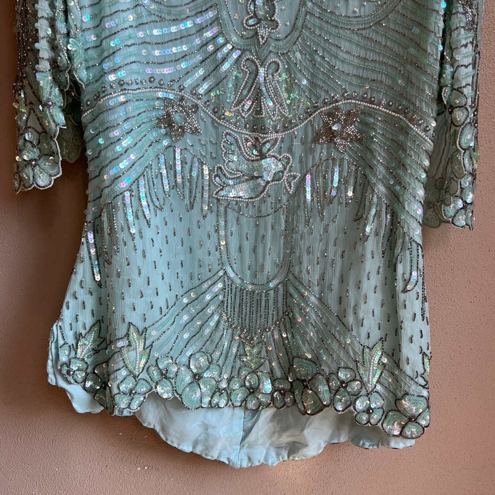 Vintage Odeon Beaded Sequin Silk Lined Blouse - Picture 8 of 12